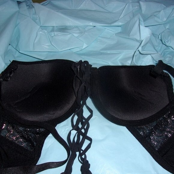 Youmita 40C Black Metallic Lace Bra & XL Caged Coordinating Boyshorts NWT - Picture 6 of 14